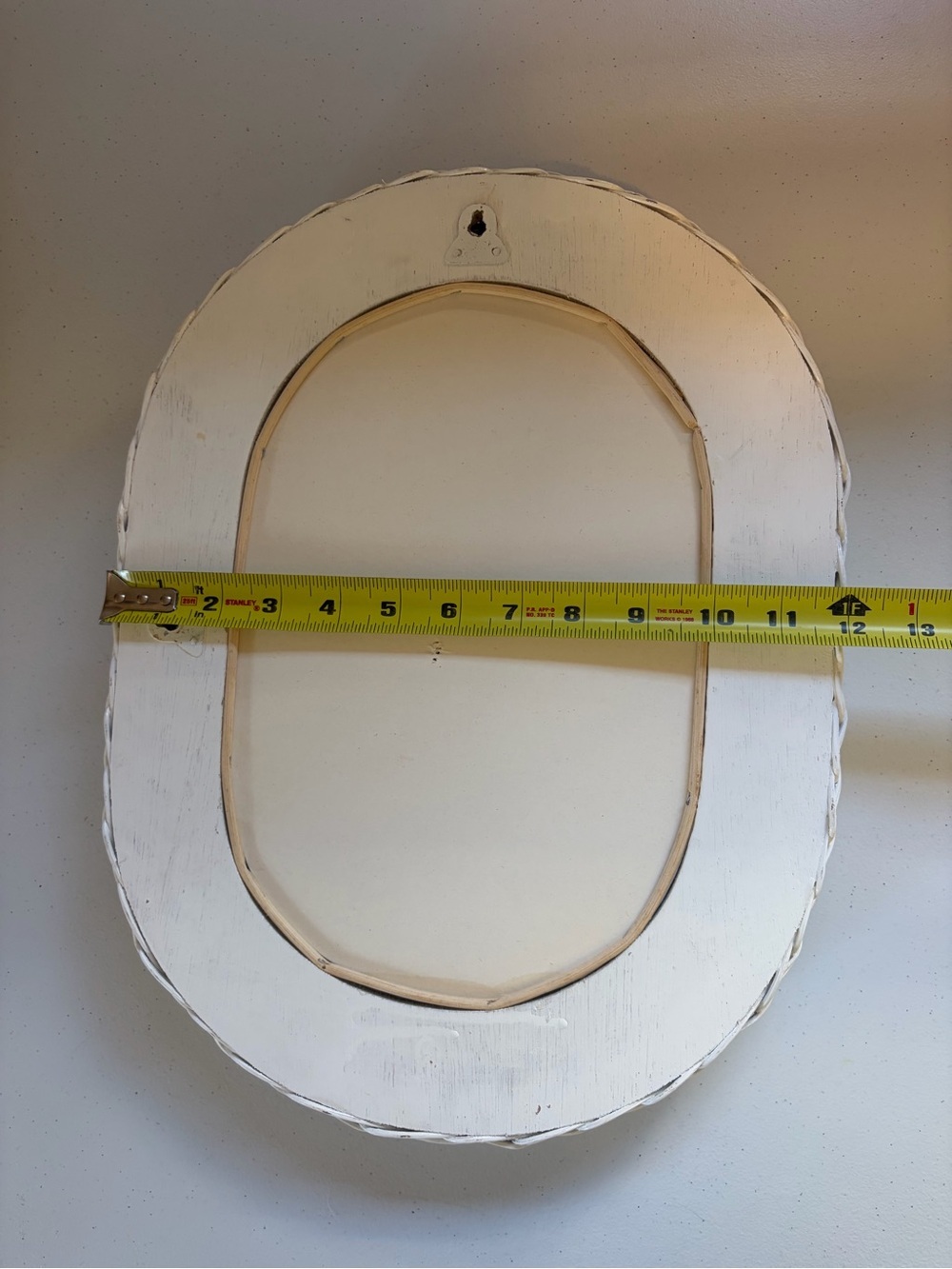 Vintage White Wicker Wall Mirror Oval Boho Cottagecore Farmhouse Decor Vanity - Picture 5 of 6
